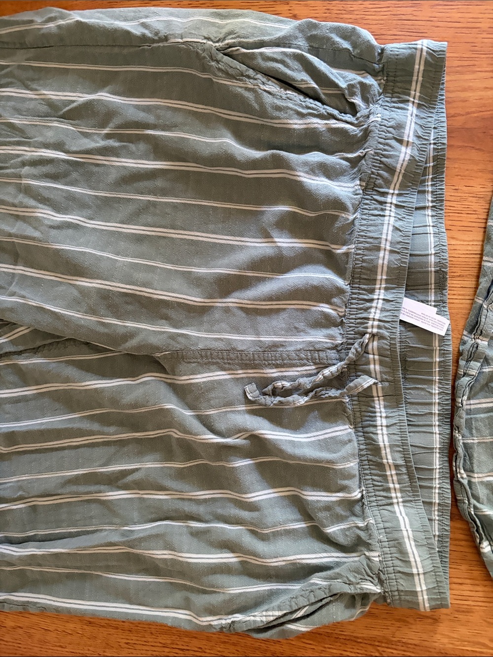 Auden Striped Wide-Leg Drawstring Pants & Long sleeve top - Olive Green & white - Picture 2 of 5